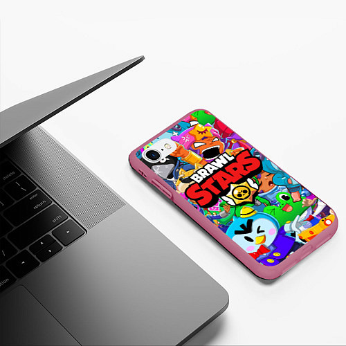 Чехол iPhone 7/8 матовый BRAWL STARS / 3D-Малиновый – фото 3