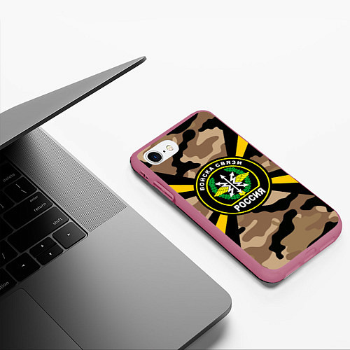 Чехол iPhone 7/8 матовый Войска связи / 3D-Малиновый – фото 3