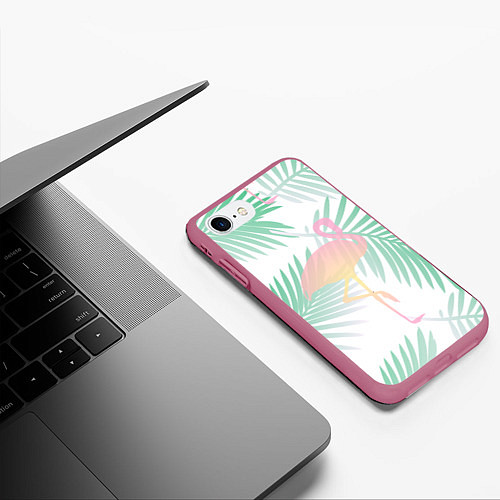 Чехол iPhone 7/8 матовый Фламинго в джунглях / 3D-Малиновый – фото 3