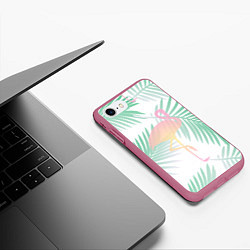Чехол iPhone 7/8 матовый Фламинго в джунглях, цвет: 3D-малиновый — фото 2