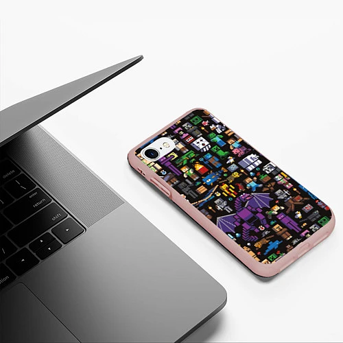 Чехол iPhone 7/8 матовый MINECRAFT / 3D-Светло-розовый – фото 3