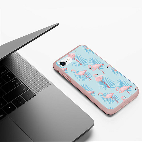 Чехол iPhone 7/8 матовый Арт с розовым фламинго / 3D-Светло-розовый – фото 3