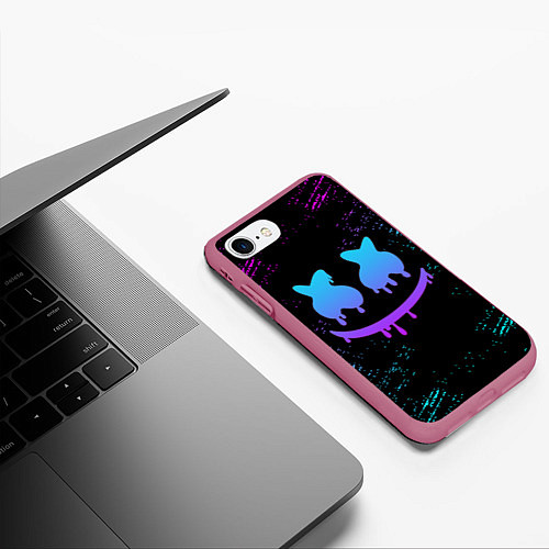 Чехол iPhone 7/8 матовый Marshmello / 3D-Малиновый – фото 3