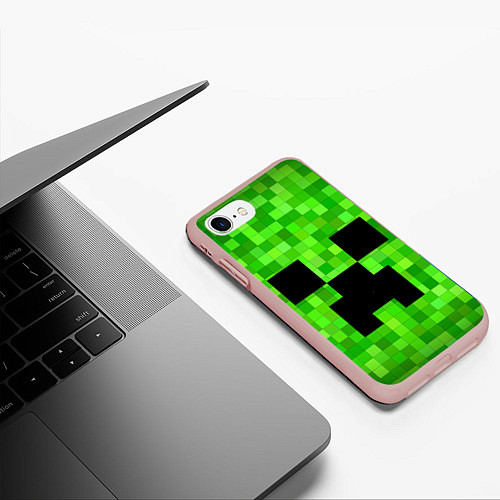 Чехол iPhone 7/8 матовый MINECRAFT / 3D-Светло-розовый – фото 3