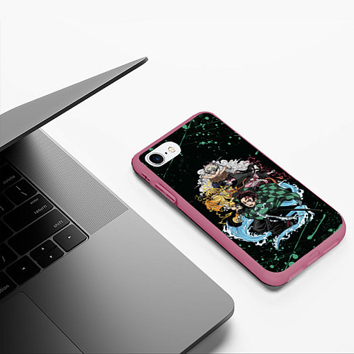 Чехол iPhone 7/8 матовый KIMETSU NO YAIBA / 3D-Малиновый – фото 3