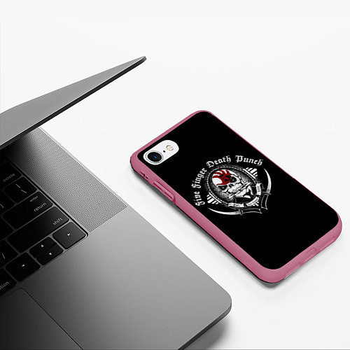 Чехол iPhone 7/8 матовый Five Finger Death Punch / 3D-Малиновый – фото 3