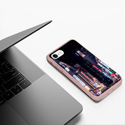 Чехол iPhone 7/8 матовый Ночной Токио, цвет: 3D-светло-розовый — фото 2