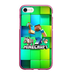 Чехол iPhone 7/8 матовый MINECRAFT, цвет: 3D-малиновый