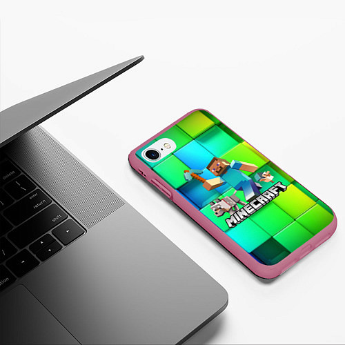 Чехол iPhone 7/8 матовый MINECRAFT / 3D-Малиновый – фото 3