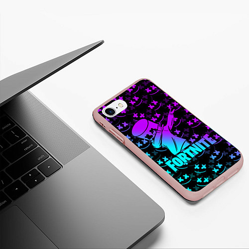 Чехол iPhone 7/8 матовый FORTNITE X MARSHMELLO / 3D-Светло-розовый – фото 3