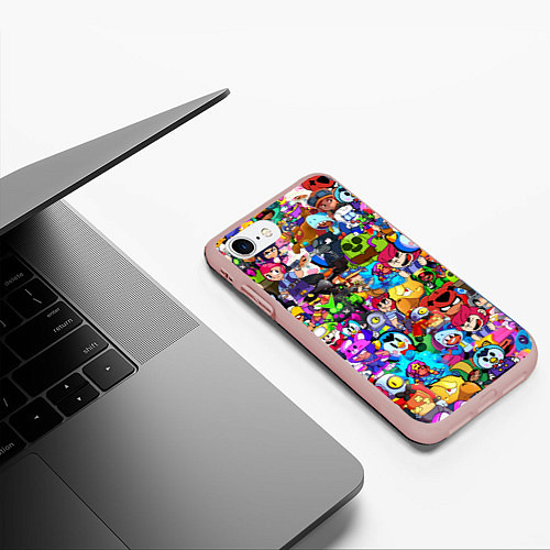 Чехол iPhone 7/8 матовый BRAWL STATS ВСЕ ПЕРСОНАЖИ / 3D-Светло-розовый – фото 3