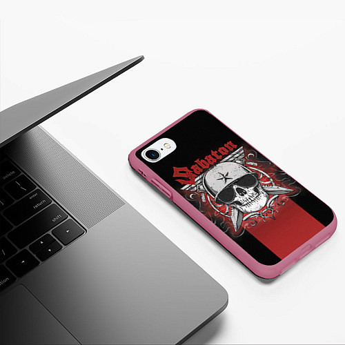 Чехол iPhone 7/8 матовый Sabaton Army Skull / 3D-Малиновый – фото 3