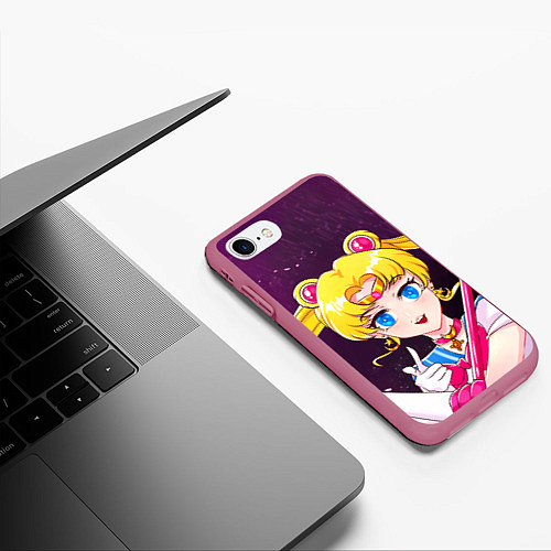 Чехол iPhone 7/8 матовый Sailor Moon / 3D-Малиновый – фото 3