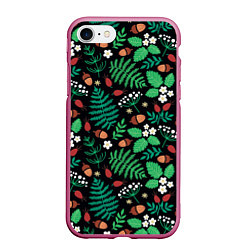 Чехол iPhone 7/8 матовый Forest leaves, цвет: 3D-малиновый
