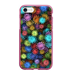 Чехол iPhone 7/8 матовый Разноцветные вирусы, цвет: 3D-малиновый