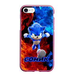 Чехол iPhone 7/8 матовый SONIC, цвет: 3D-малиновый