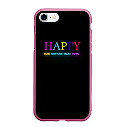 Чехол iPhone 7/8 матовый HAPPY, цвет: 3D-малиновый