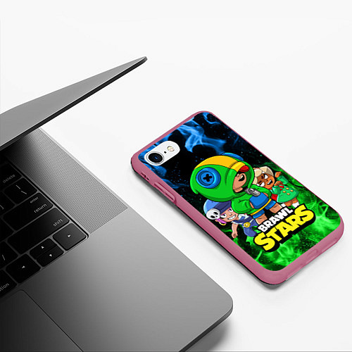 Чехол iPhone 7/8 матовый BRAWL STARS LEON / 3D-Малиновый – фото 3