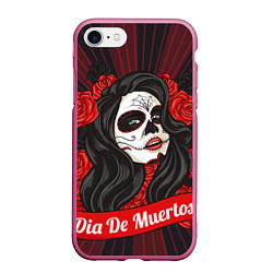 Чехол iPhone 7/8 матовый Dia de Muertos, цвет: 3D-малиновый