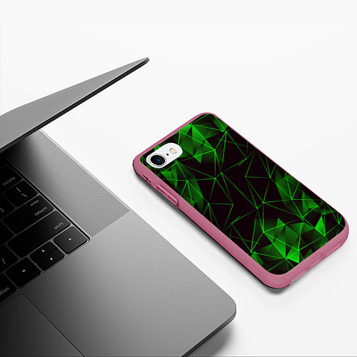 Чехол iPhone 7/8 матовый GREEN STRIPES / 3D-Малиновый – фото 3