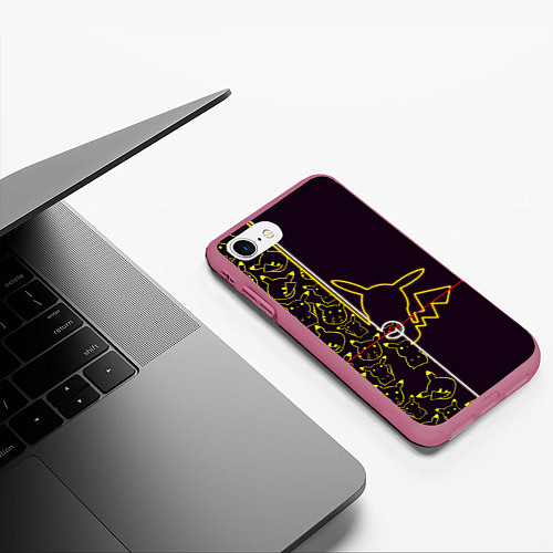 Чехол iPhone 7/8 матовый Пикачу Oko / 3D-Малиновый – фото 3