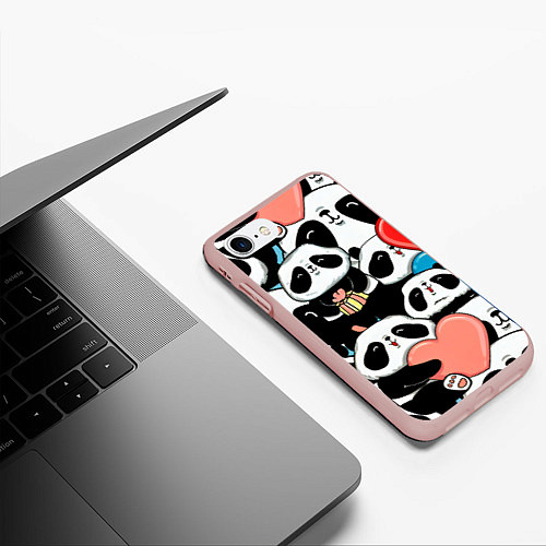 Чехол iPhone 7/8 матовый Панды / 3D-Светло-розовый – фото 3