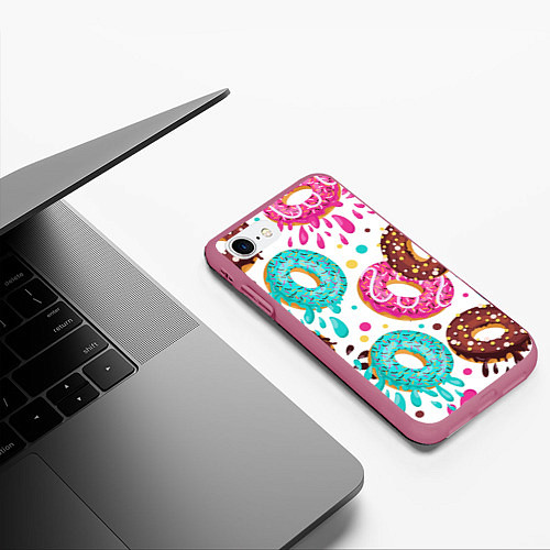 Чехол iPhone 7/8 матовый Любитель пончиков / 3D-Малиновый – фото 3