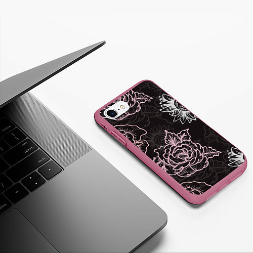 Чехол iPhone 7/8 матовый Цветочный узор / 3D-Малиновый – фото 3