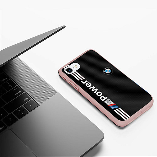 Чехол iPhone 7/8 матовый BMW CARBON / 3D-Светло-розовый – фото 3