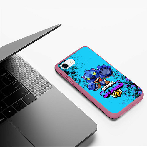 Чехол iPhone 7/8 матовый Brawl Stars LEON / 3D-Малиновый – фото 3