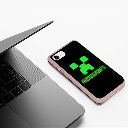 Чехол iPhone 7/8 матовый Minecraft / 3D-Светло-розовый – фото 3