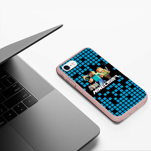 Чехол iPhone 7/8 матовый Minecraft / 3D-Светло-розовый – фото 3