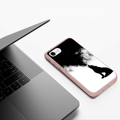Чехол iPhone 7/8 матовый Galaxy wolf / 3D-Светло-розовый – фото 3