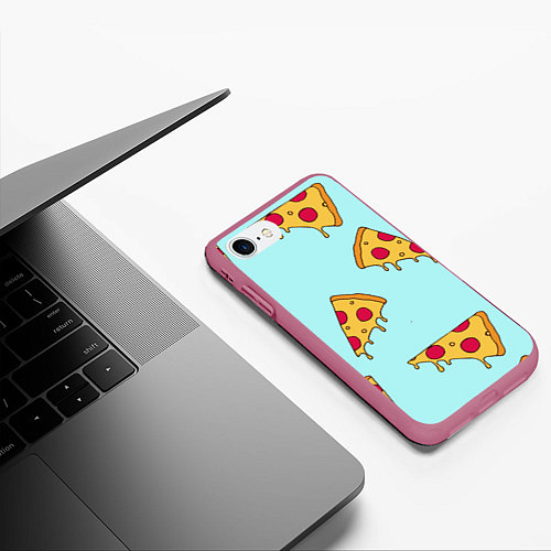 Чехол iPhone 7/8 матовый Ароматная пицца / 3D-Малиновый – фото 3