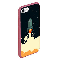 Чехол iPhone 7/8 матовый Ракета дым космос, цвет: 3D-малиновый — фото 2