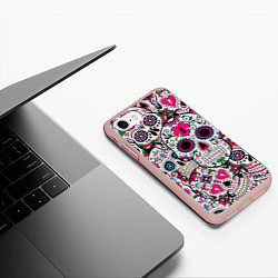 Чехол iPhone 7/8 матовый Весёлые черепа, цвет: 3D-светло-розовый — фото 2