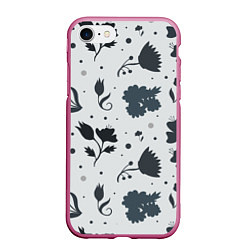 Чехол iPhone 7/8 матовый Чёрно-белые цветы, цвет: 3D-малиновый