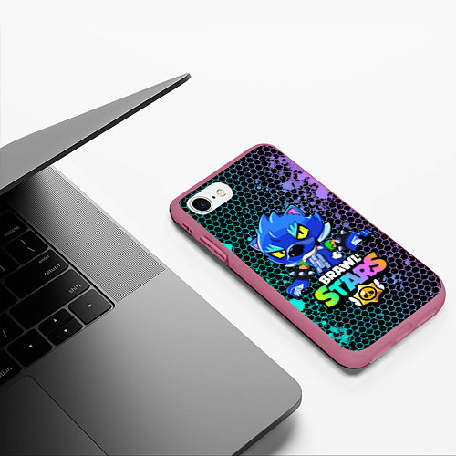 Чехол iPhone 7/8 матовый Brawl Stars LEON / 3D-Малиновый – фото 3