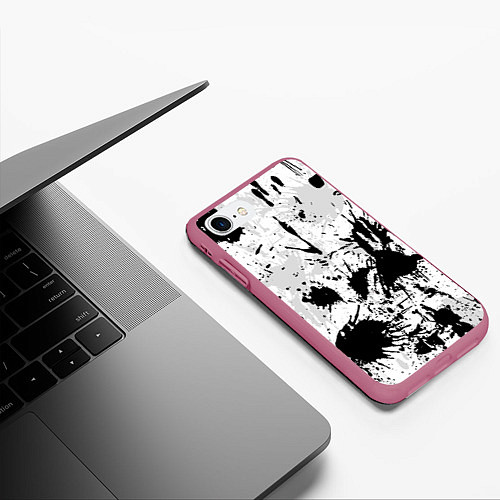 Чехол iPhone 7/8 матовый БРЫЗГИ КРАСОК / 3D-Малиновый – фото 3