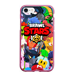 Чехол iPhone 7/8 матовый BRAWL STARS ВСЕ БРАВЛЕРЫ, цвет: 3D-малиновый