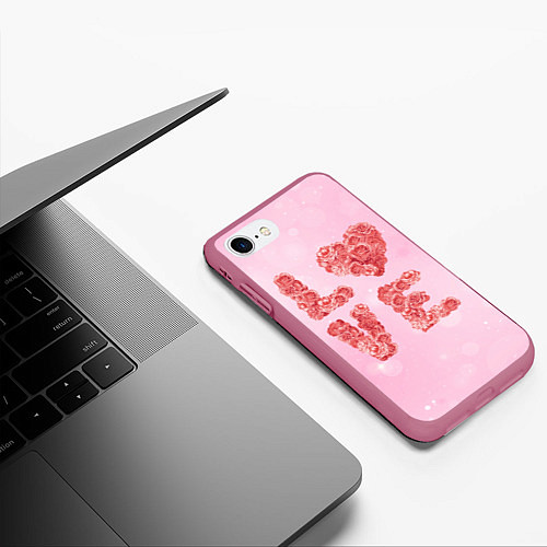 Чехол iPhone 7/8 матовый Love Розы / 3D-Малиновый – фото 3