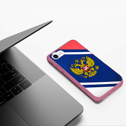 Чехол iPhone 7/8 матовый RUSSIA SPORT / 3D-Малиновый – фото 3