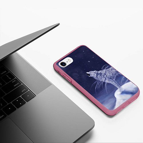 Чехол iPhone 7/8 матовый WOLF WHITE D / 3D-Малиновый – фото 3