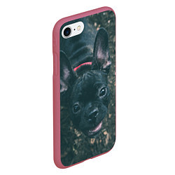 Чехол iPhone 7/8 матовый Бульдог морда собакена черного, цвет: 3D-малиновый — фото 2