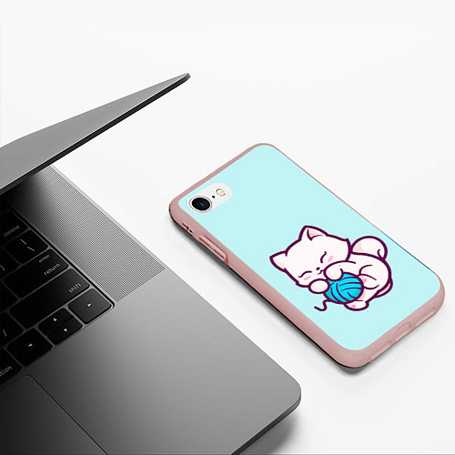 Чехол iPhone 7/8 матовый Белый котенок с клубком милый / 3D-Светло-розовый – фото 3