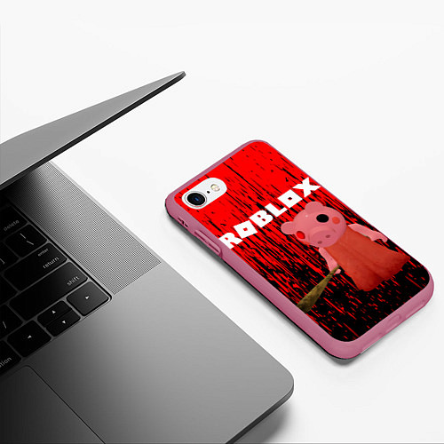 Чехол iPhone 7/8 матовый Roblox Piggy / 3D-Малиновый – фото 3