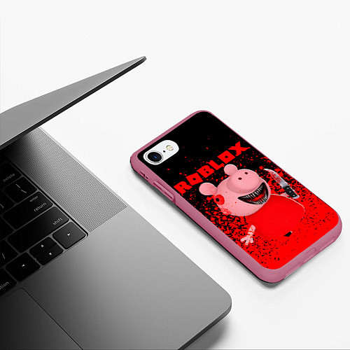 Чехол iPhone 7/8 матовый Roblox Piggy / 3D-Малиновый – фото 3