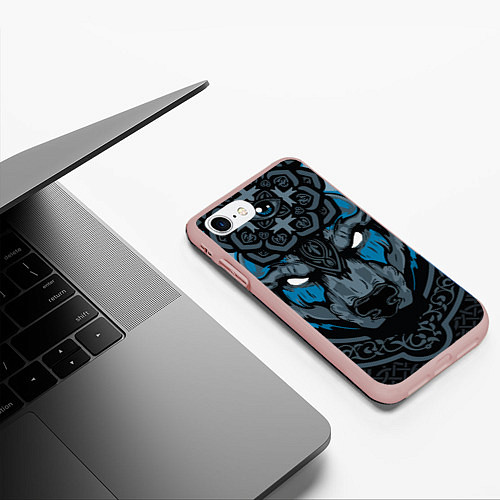Чехол iPhone 7/8 матовый Дикий медведь с узорами славянский / 3D-Светло-розовый – фото 3
