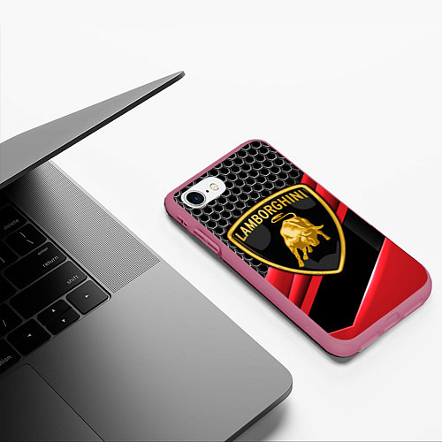 Чехол iPhone 7/8 матовый Lamborghini / 3D-Малиновый – фото 3