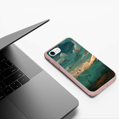 Чехол iPhone 7/8 матовый Горы / 3D-Светло-розовый – фото 3